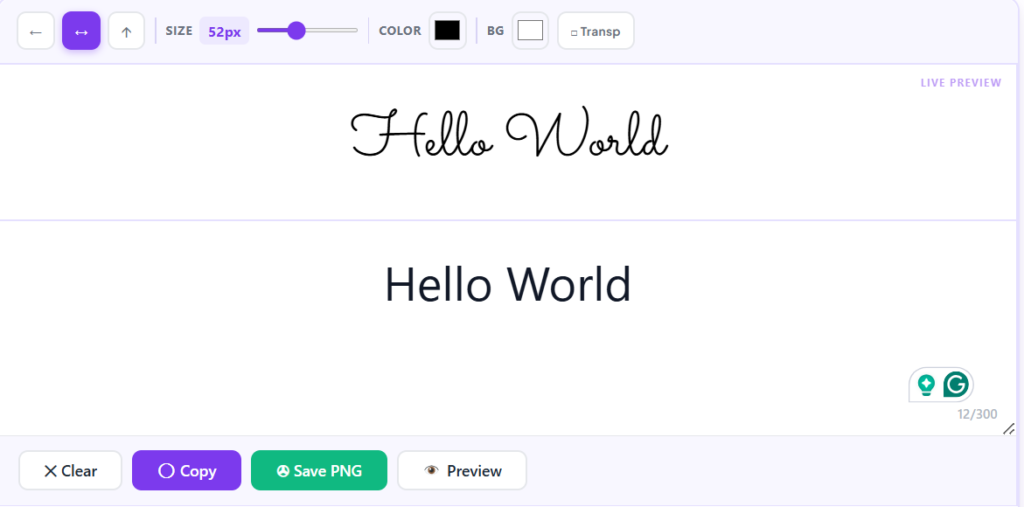 "Hello world" To Cursive Text