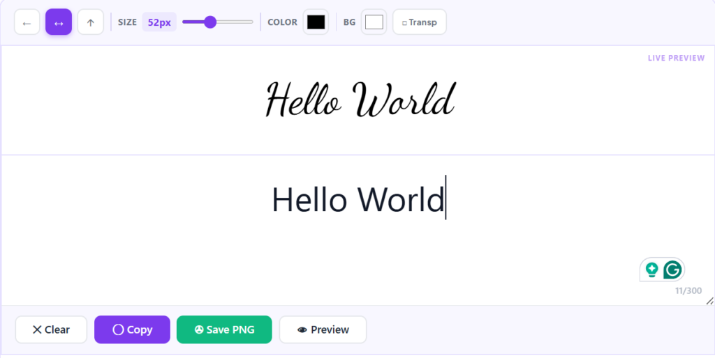 Type "Hello World" in our Cursive Generator