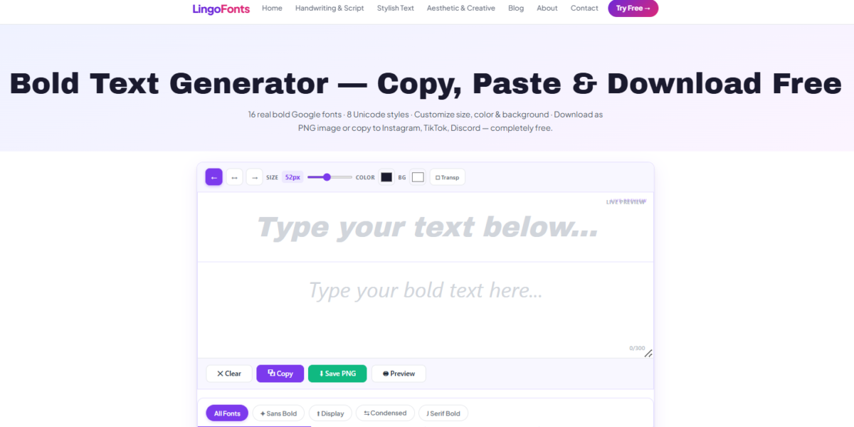 free bold text generator online preview screen