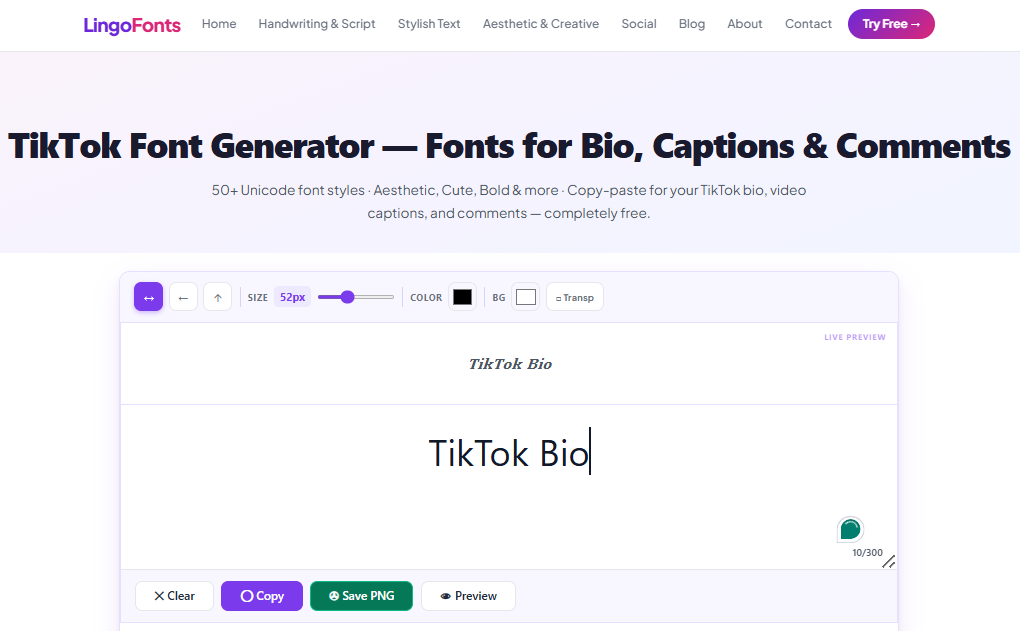 Tik Tok font genertaor's layout