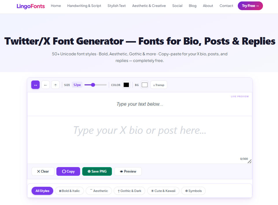 Twitter X font genertaor's layout