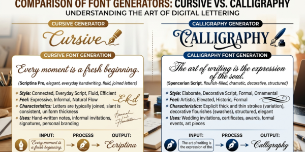 Cursive vs. calligraphy comparison showing handwriting speed versus artistic lettering