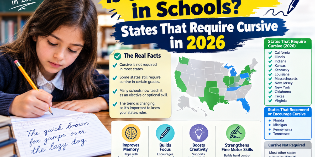 Is cursive taught in schools in 2026: student practicing cursive handwriting