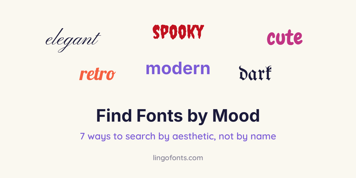 Find fonts by mood: the words elegant, spooky, cute, retro, dark and modern in matching fonts