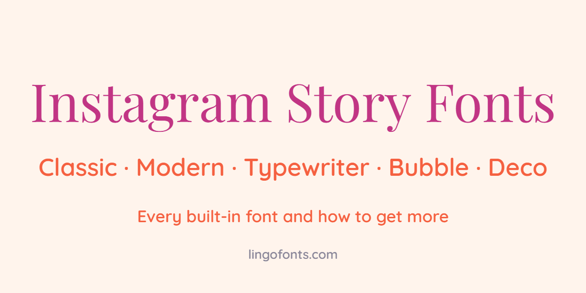 Instagram Story fonts: built-in font names shown on a story text screen